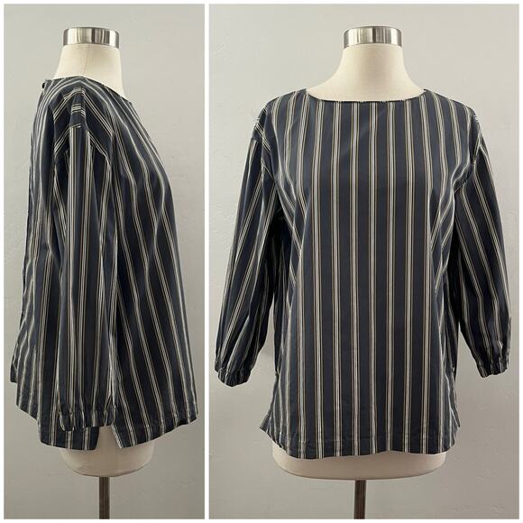 Lafayette 148 New York Striped Top 3/4 Sleeve Business Casual Cotton Gray Small - Picture 1 of 9